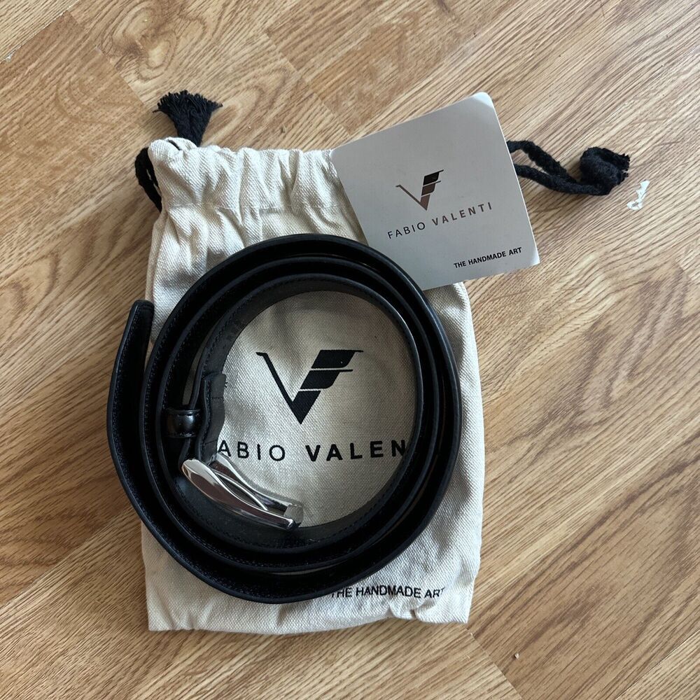Fabio Valenti Men's 44" Black Genuine Leather Belt w/ Storage Pouch Gift-Ready